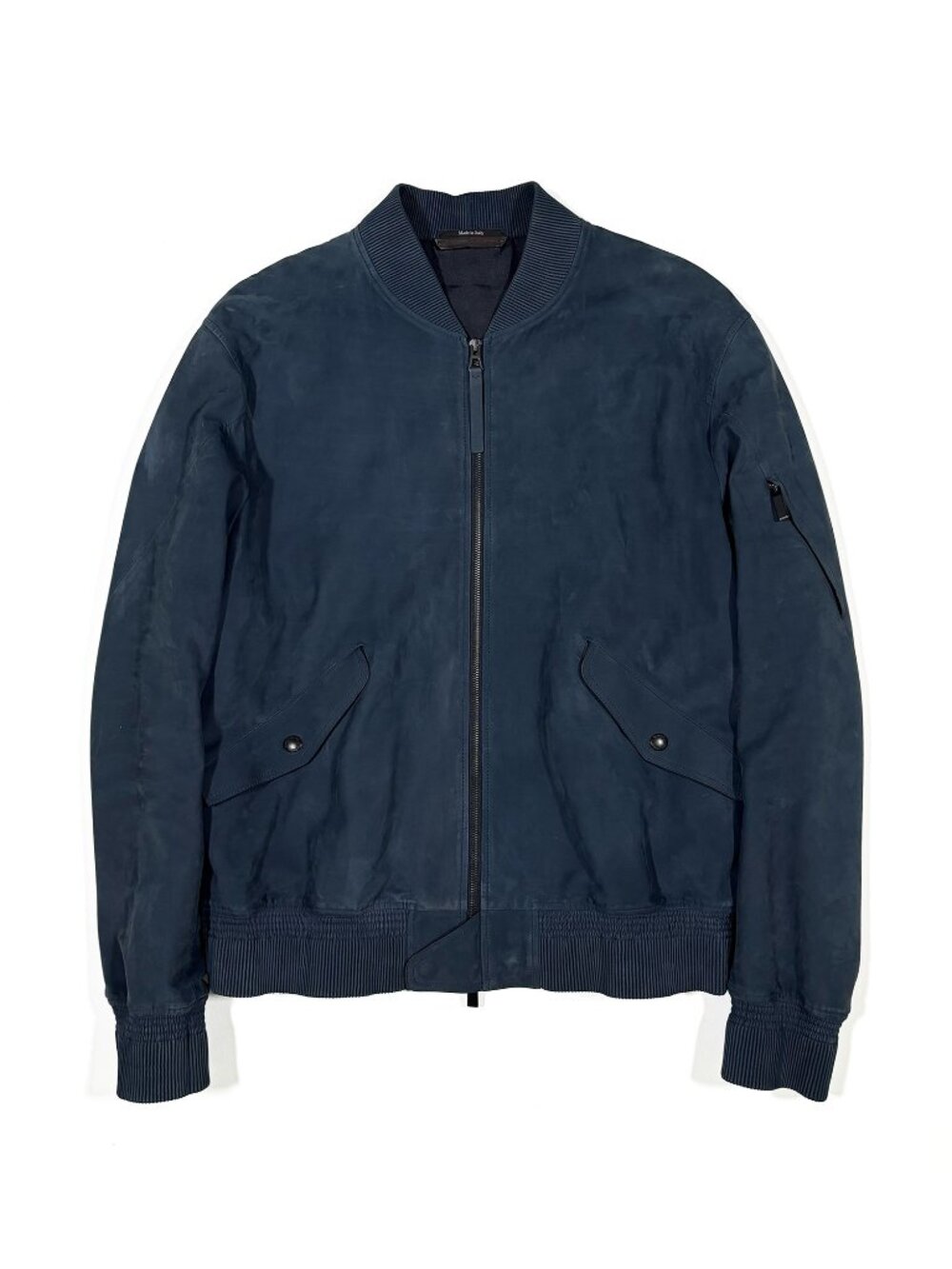 Zegna Ink Blue Calf Suede Leather Bomber Jacket Size 52